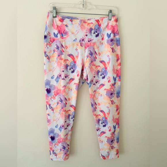 Leggings Apana Womens L Floral Watercolor Bright Leggings - Pink, Purple, Peach - Picture 3 of 6